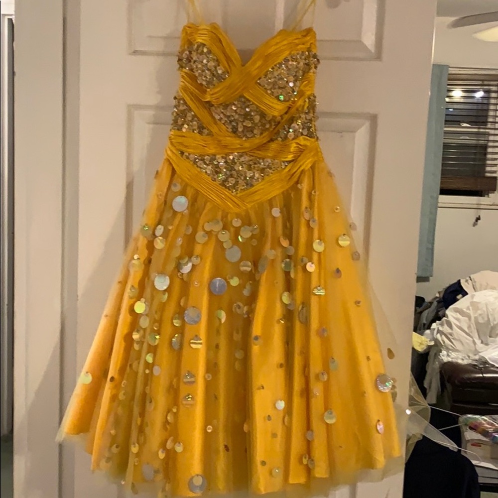 Sequins gold prom dress